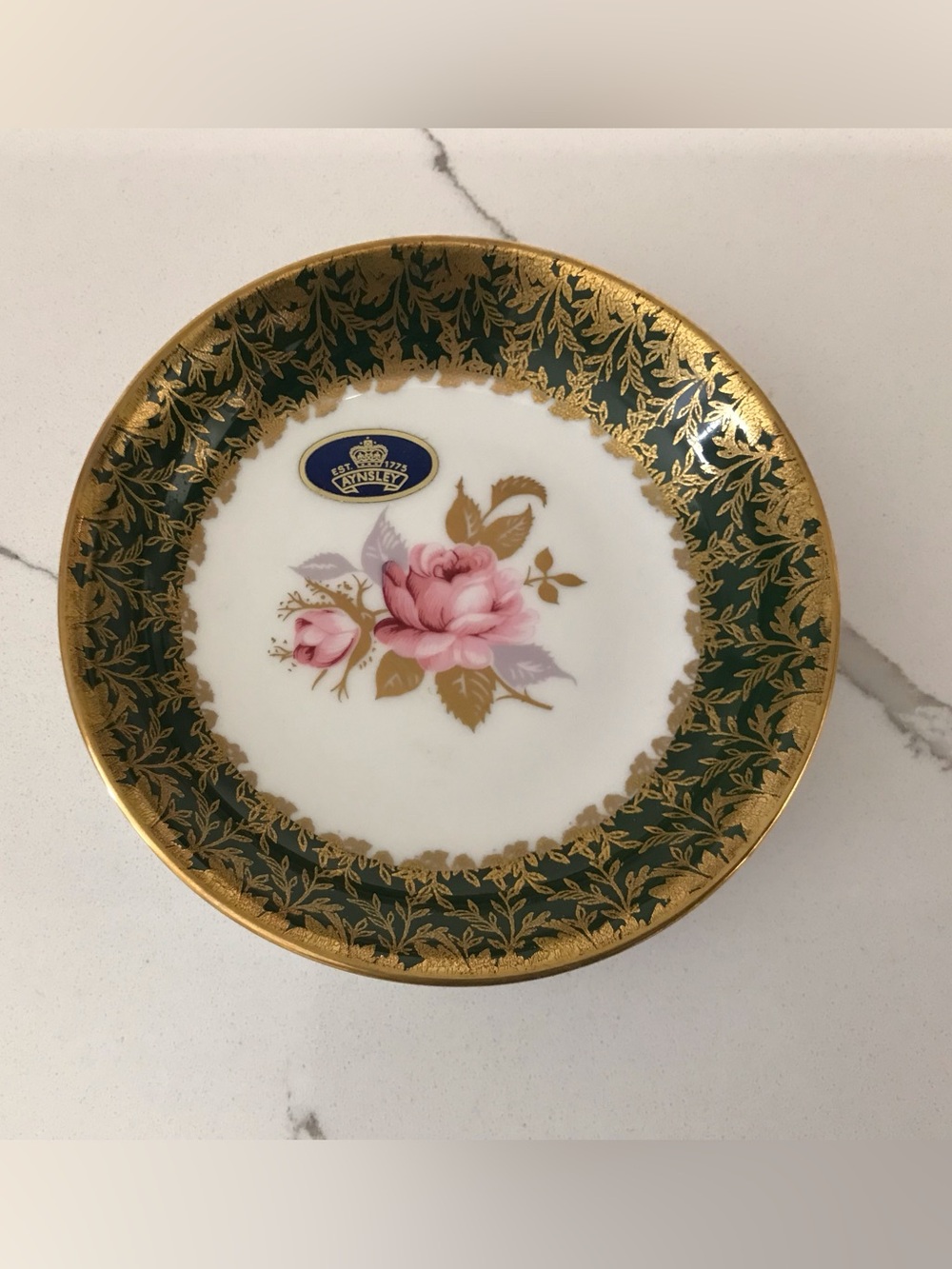 Vintage Aynsley Fine Bone China Rose Trinket Ring Dish Plate NIB